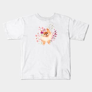 Floral Pomeranian Kids T-Shirt